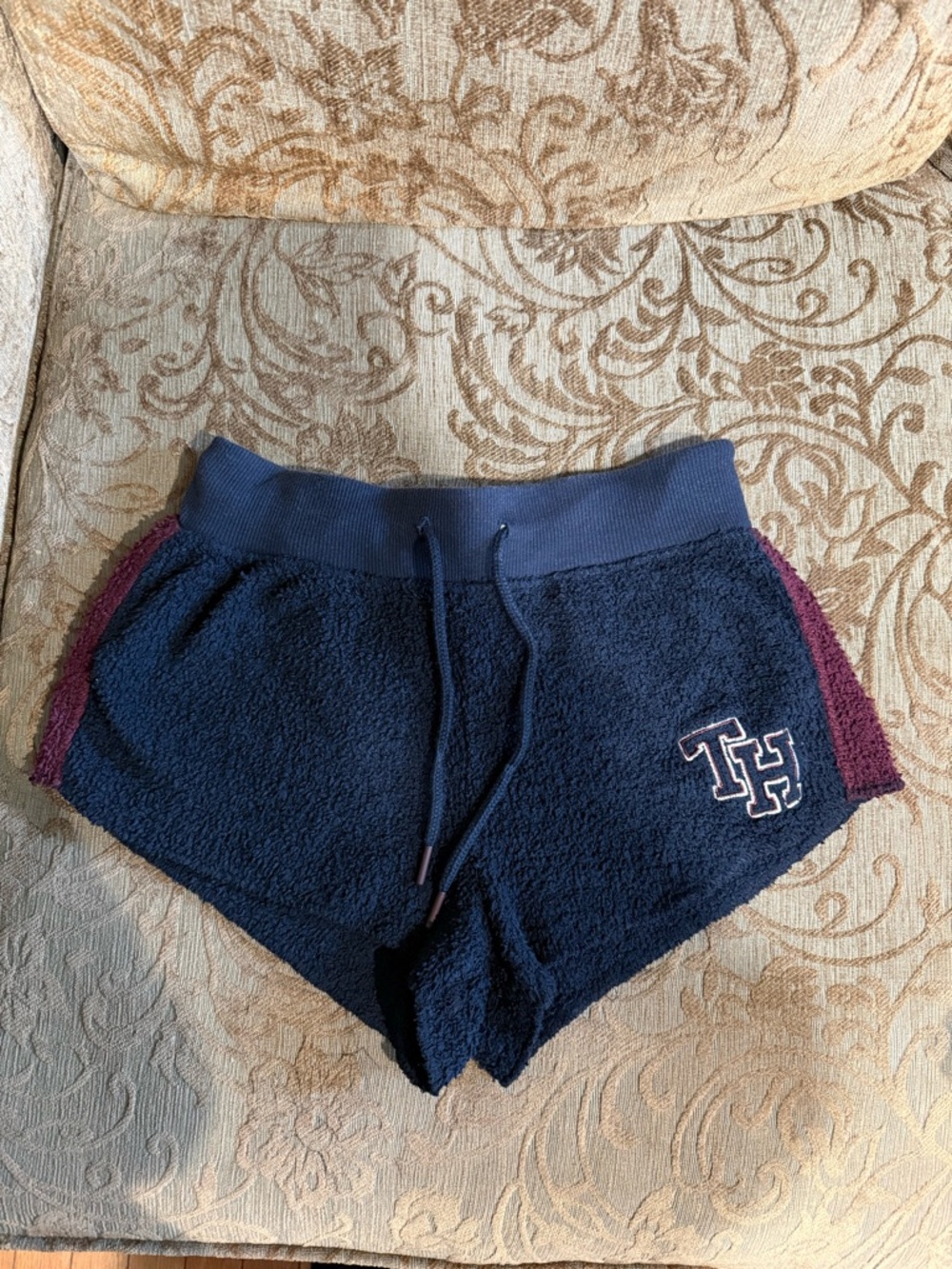 Tommy Hilfiger Navy Terry Shorts with Burgundy Trim